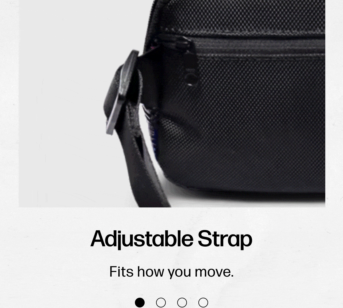 Adjustable Strap - Fits how you move. | Quick Release Buckle - On and off in seconds. | Exterior Zippered Pocket - For easy access. | 3 Interior Mesh Pockets - Built-in organization.