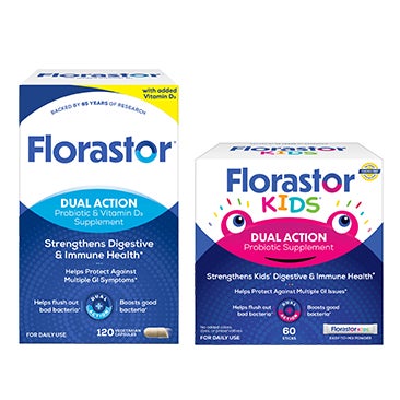 Florastor Dual Action Daily Probiotic with Vitamin D3 or Kids Probiotic