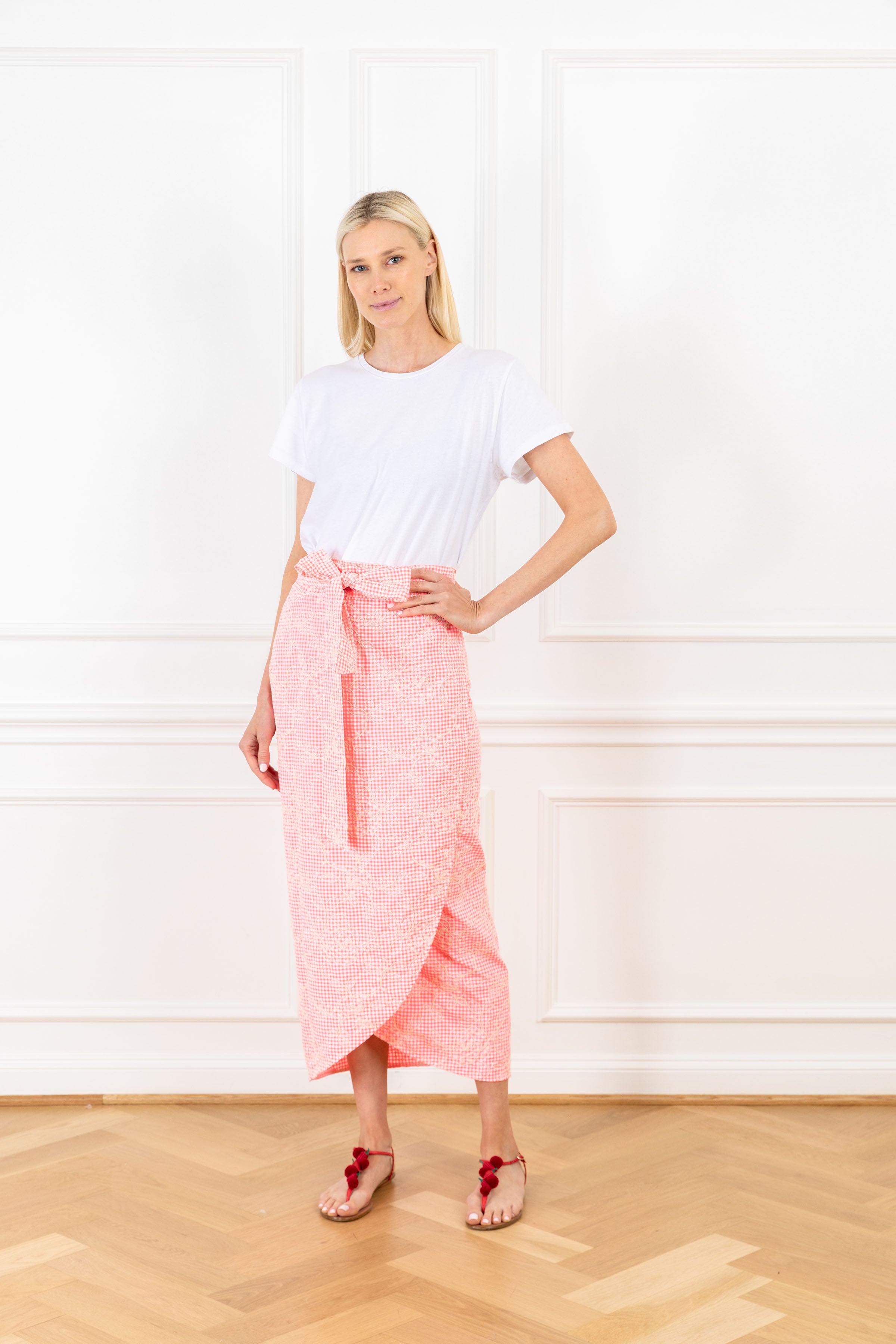 Image of Neon Gingham Maxi Wrap Skirt