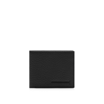 PRINTED DEER LEATHER ELONGATED T LINE CLASSIC BIFOLD WALLET: BLACK