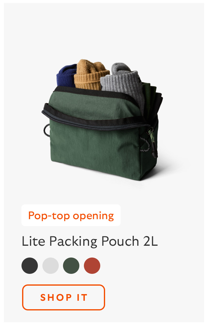 [Product name] Lite Packing Pouch 2L [Starburst] Pop-top opening [CTA] Shop it