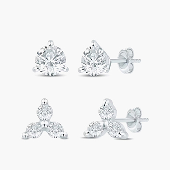 Lab Grown Diamond Three-Stone & Solitaire Stud Earrings Box Set in 10K White Gold