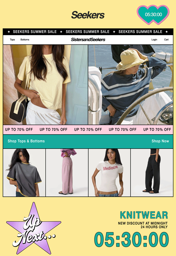 Up to 70% off Tops and Bottoms