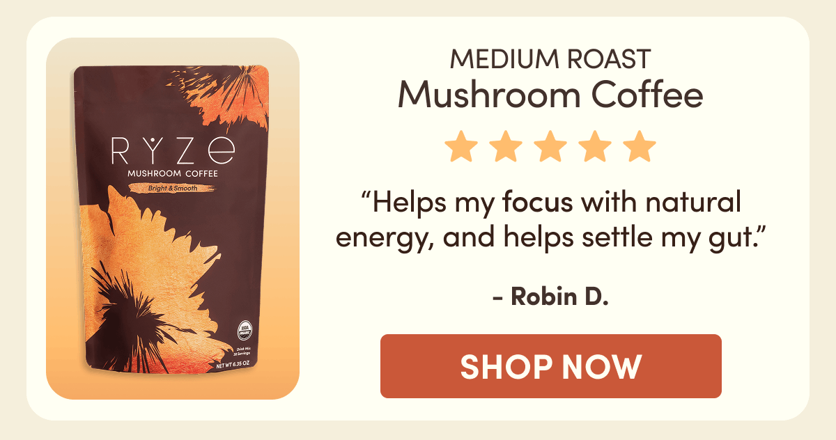 Medium Roast Mushroom Coffee | "Helps my focus with natural energy, and helps settle my gut." - Robin D. | Shop Now