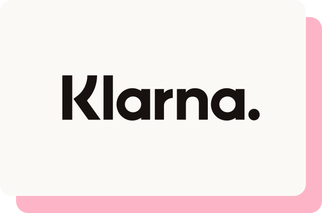 Light cream rounded card displaying the Klarna. wordmark in bold near-black lettering, with a soft pastel pink shadow offset to the bottom right.