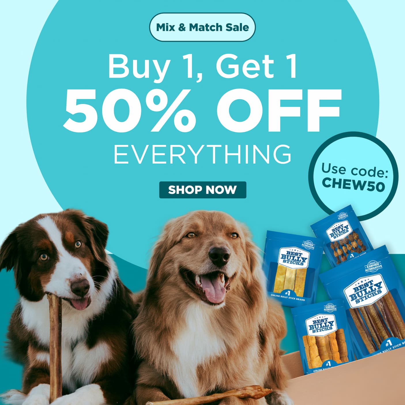 Mix & Match BOGO Chews Sale code CHEW50