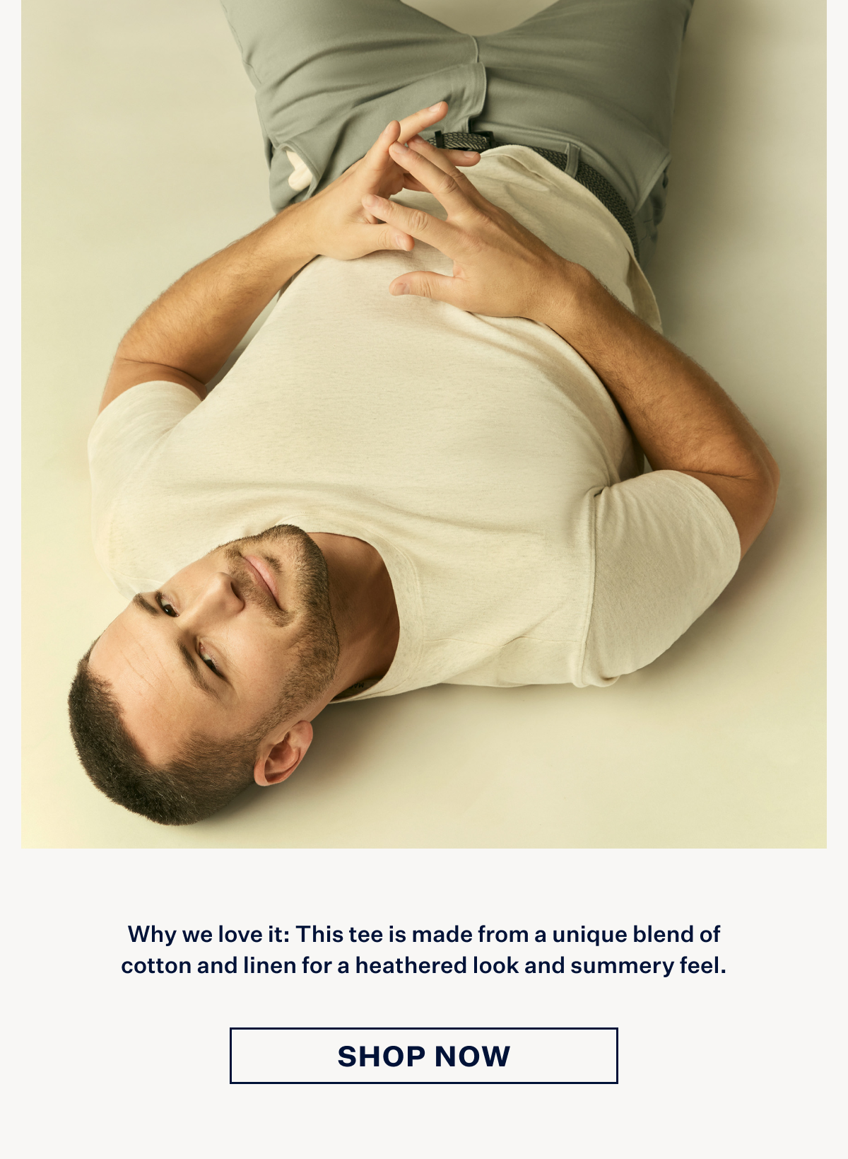 Man wearing Linen Jersey Crew Neck T-Shirt in Froth Heather