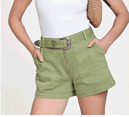 Western Belted Stretch Denim Shorts