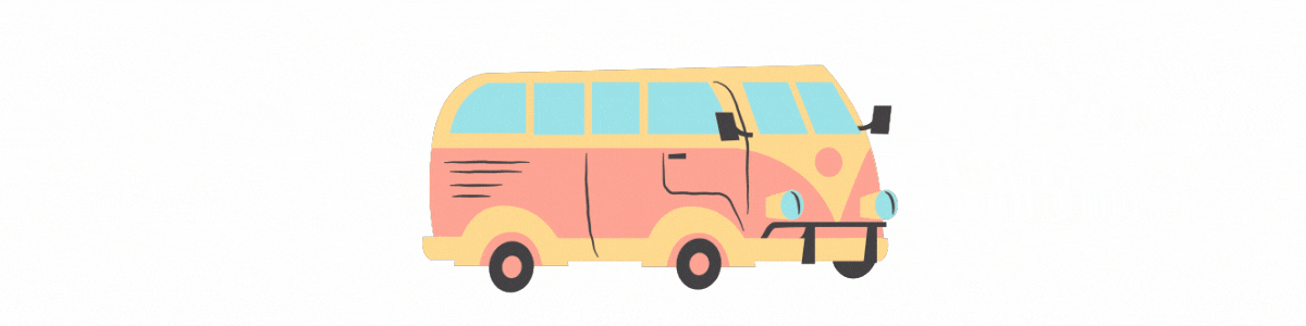 Animated image of van on a road trip