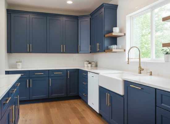 Kitchen with blue cabinets