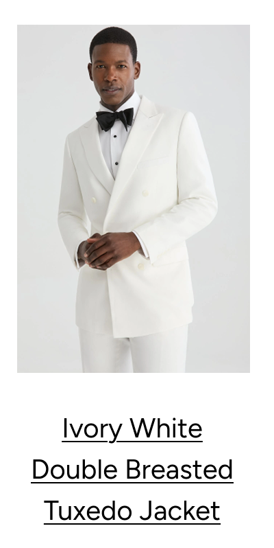 Ivory White Double Breasted Tuxedo Jacket, $249 (Made-to-Order)