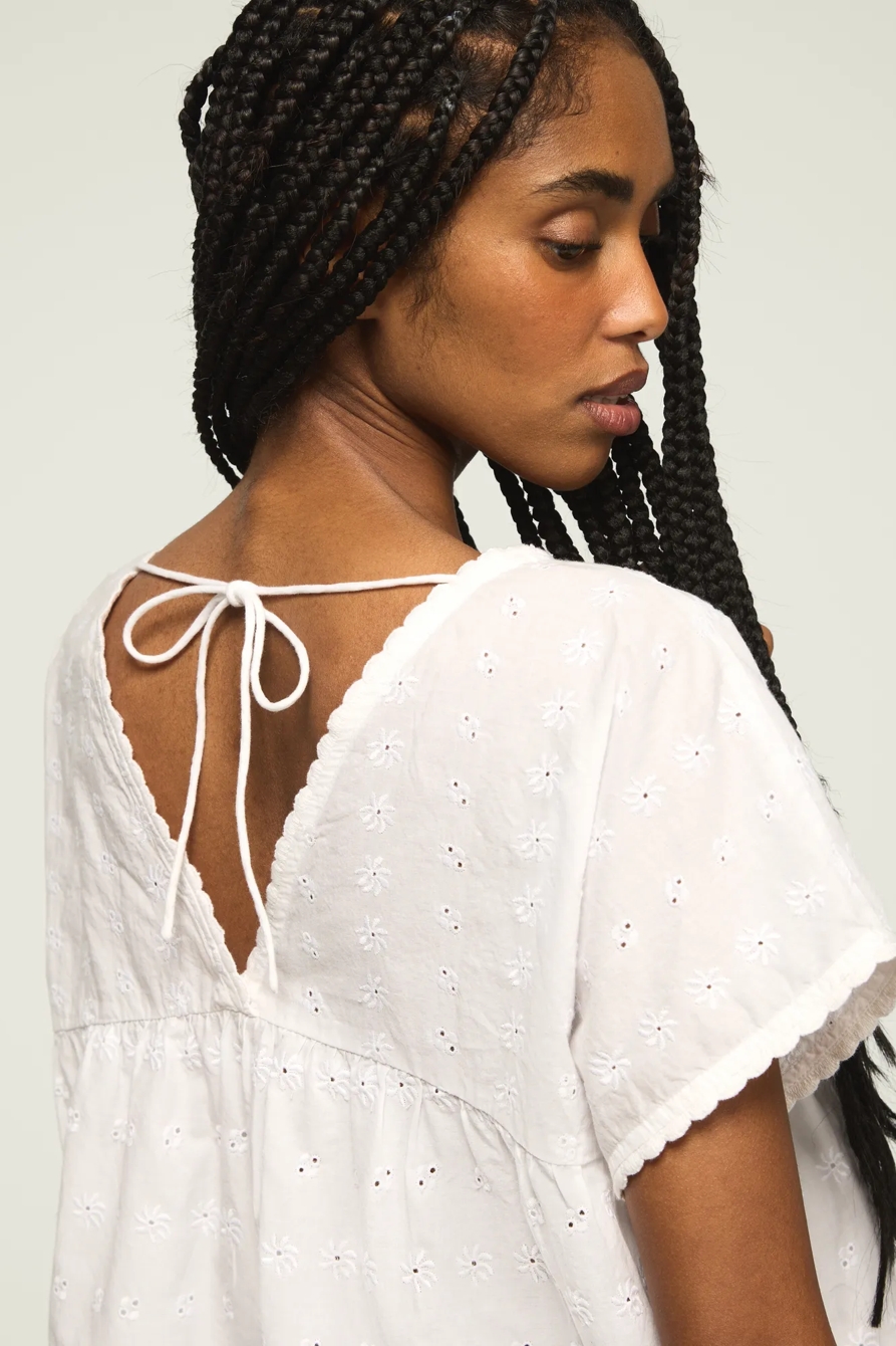 Image of Lucky Brand Eyelet Babydoll Top - Women's Clothing Tops Tees Shirts in Rose