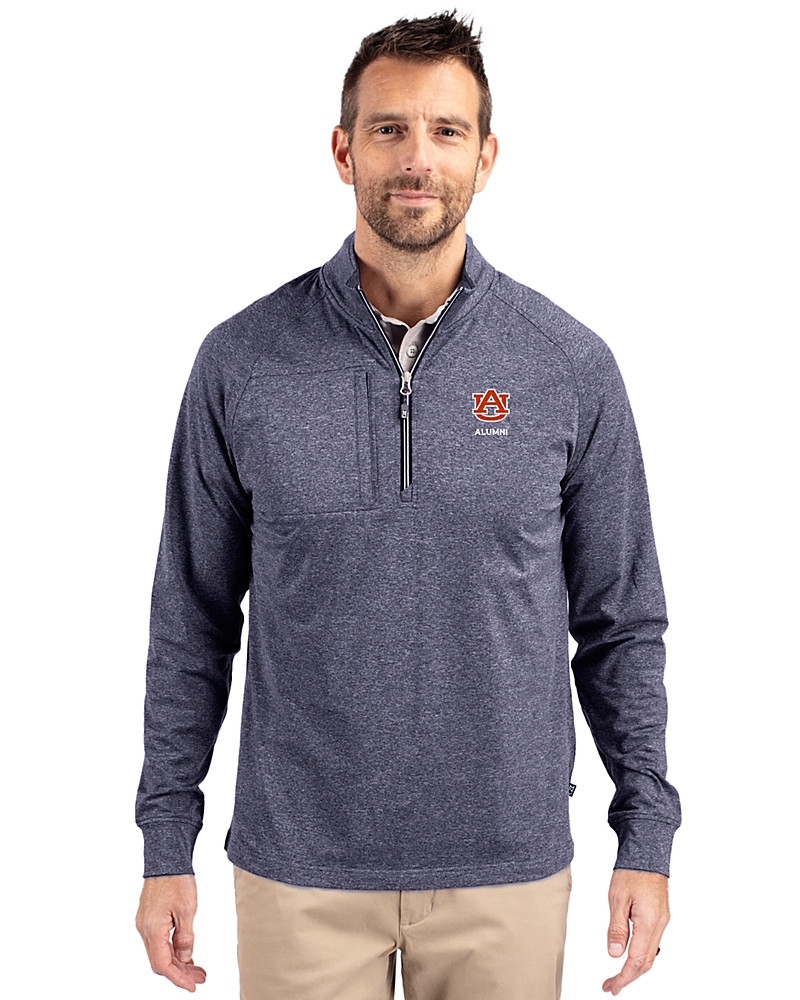 Image of Auburn Tigers Alumni Cutter & Buck Adapt Recycled Soft Knit Stretch Mens Big & Tall Heathered Quarter Zip Pullover