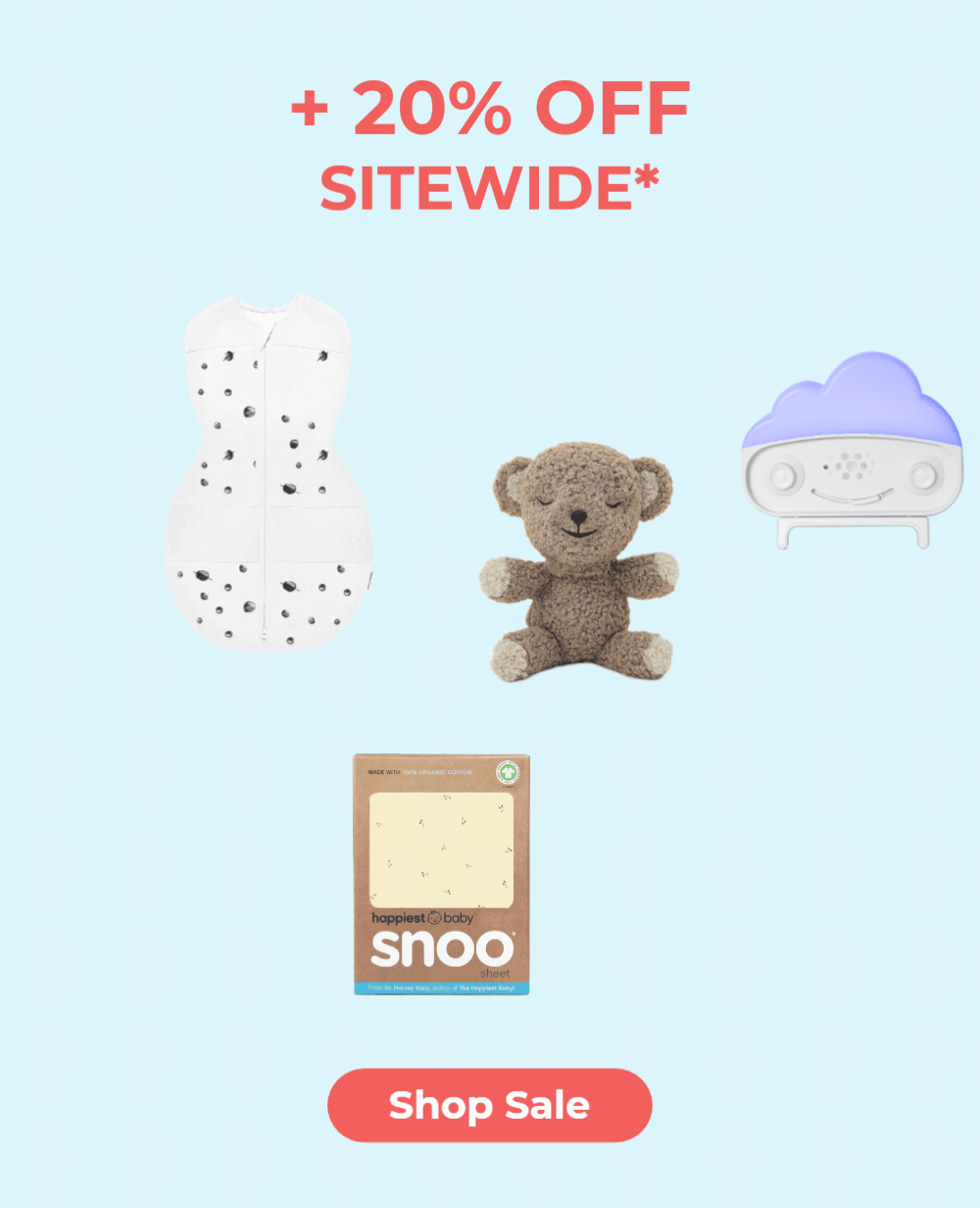 + 20% OFF Sitewide* Sleepea Swaddle SNOObie Smart Soother  SNOObear White Noise Lovey SNOO Sheet. Shop Sale