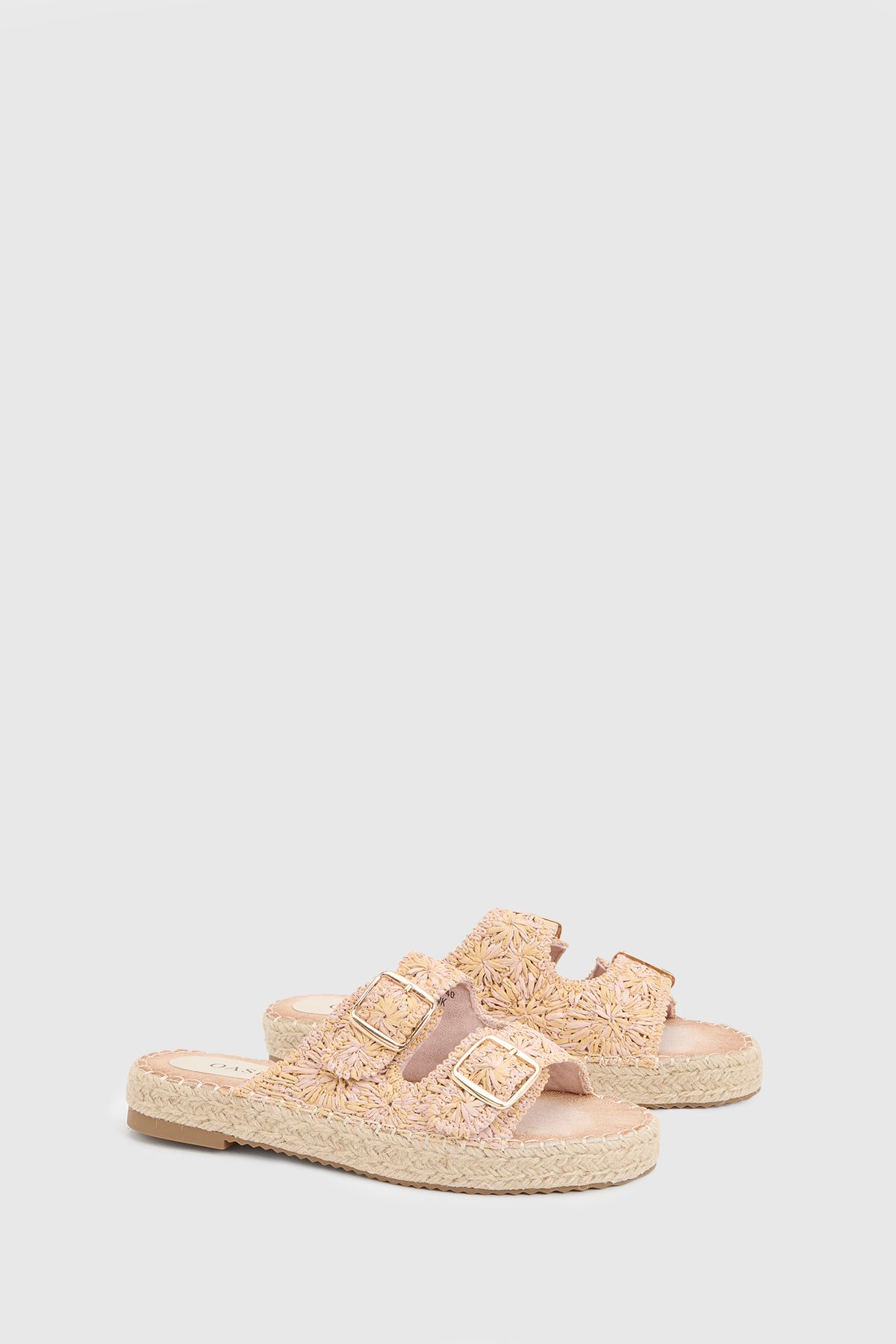 Eva Embroidered Espadrille Buckle Detail Flat Sandals