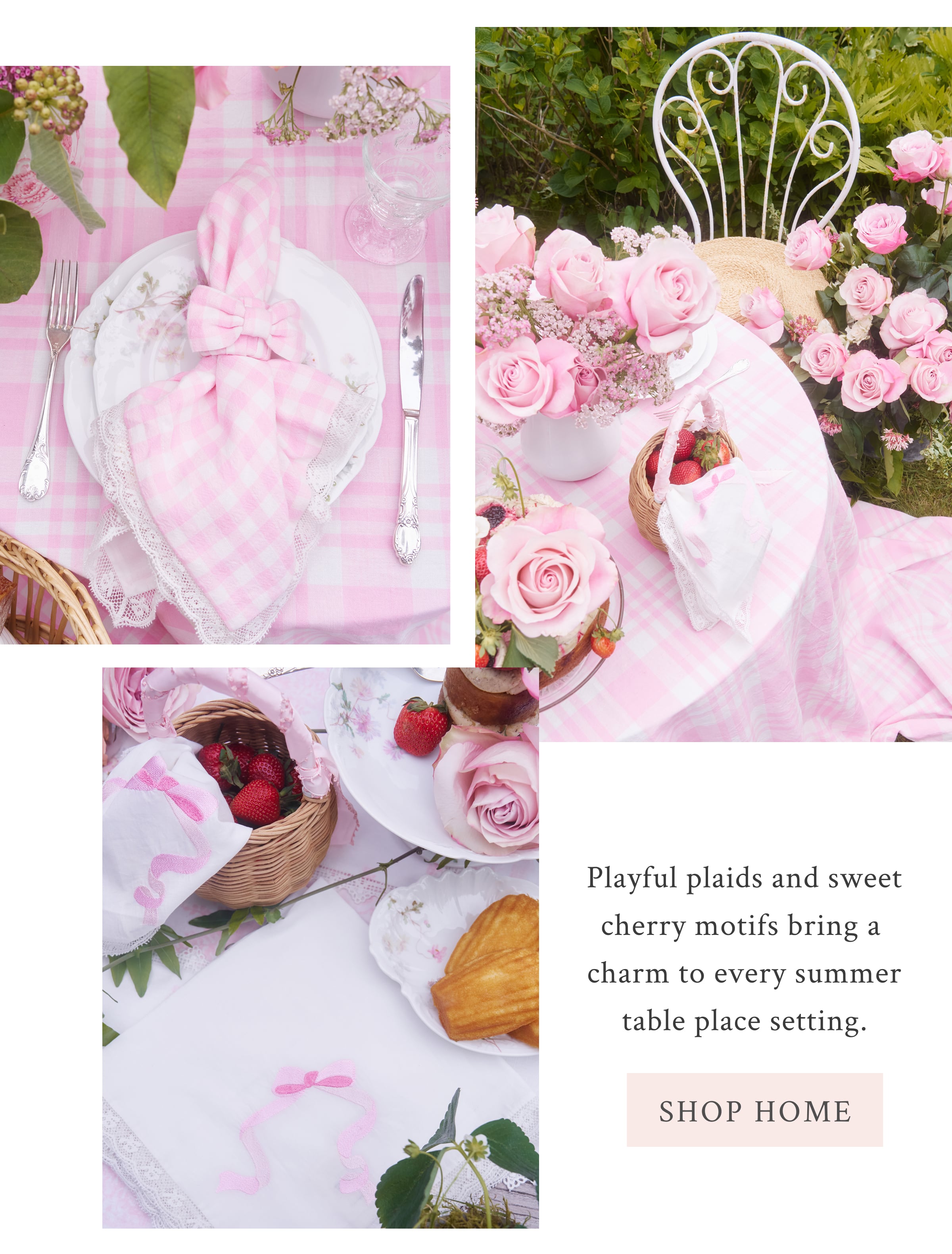 Playful plaids and sweet cherry motifs bring a charm to every summer table place setting. <SHOP HOME>