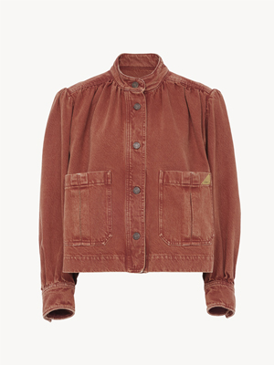High-neck gathered jacket in denim