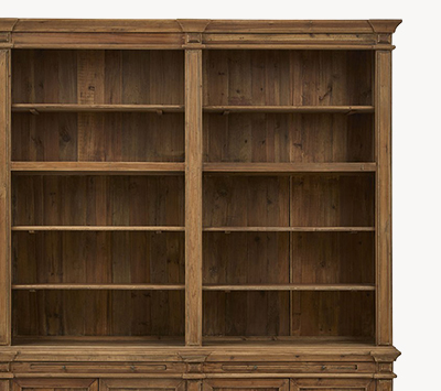 Arwen Updated Traditional Brown Reclaimed Pine Wood Double Bookcase