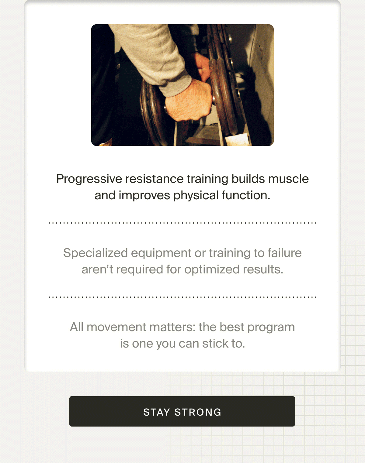 Consistency > Complexity | The study involving 30,000 participants concludes resistance training works, but you don’t need a complicated routine for results. | Stay Strong