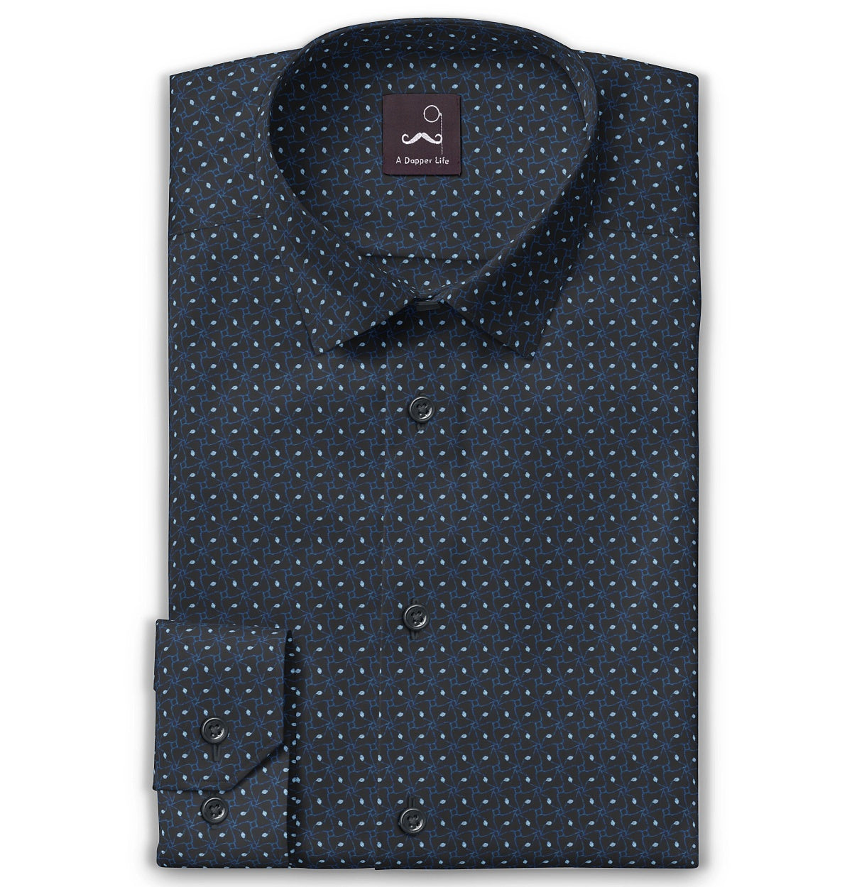 Image of Pure Cotton - Semi-Spread Collar - Long Sleeve - Midnight Lattice