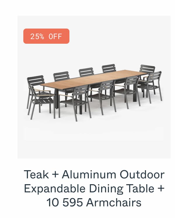 Teak + Aluminum Outdoor Expandable Dining Table + 10 595 Armchairs