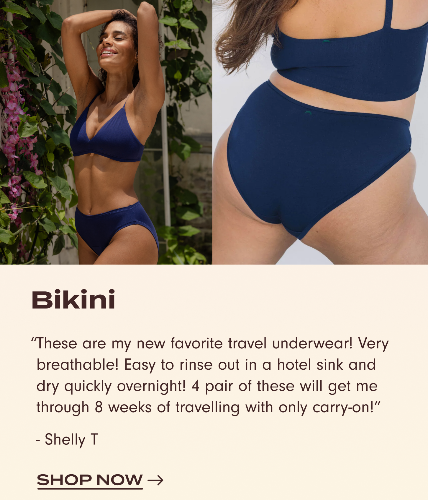 "These are my new favorite travel underwear! Very breathable! Easy to rinse out in a hotel sink and dry quickly overnight! 4 pair of these will get me through 8 weeks of travelling with only carry-on!" –&nbsp;Review by Shelly T.