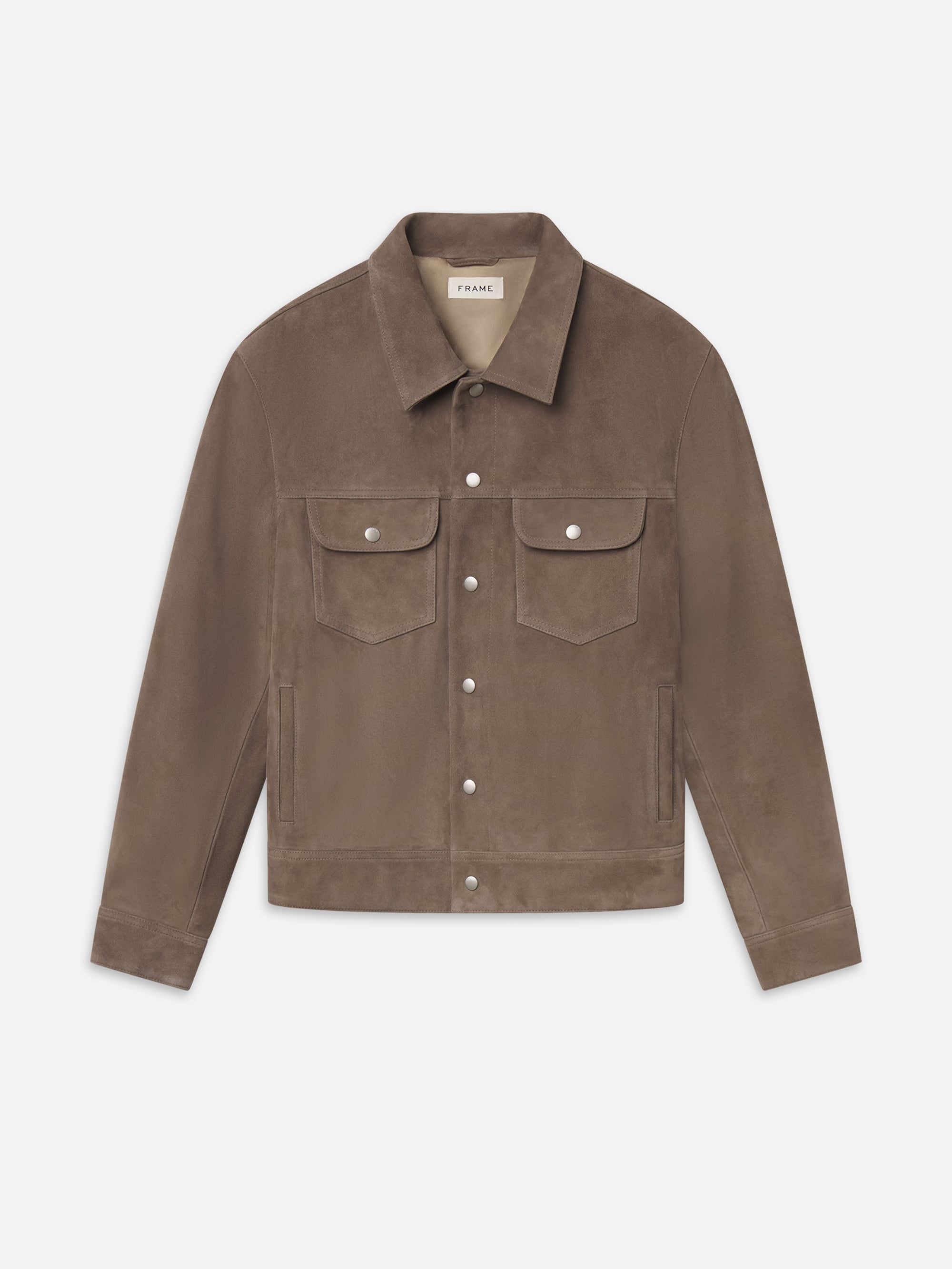 SUEDE TRUCKER JACKET IN WARM BEIGE
