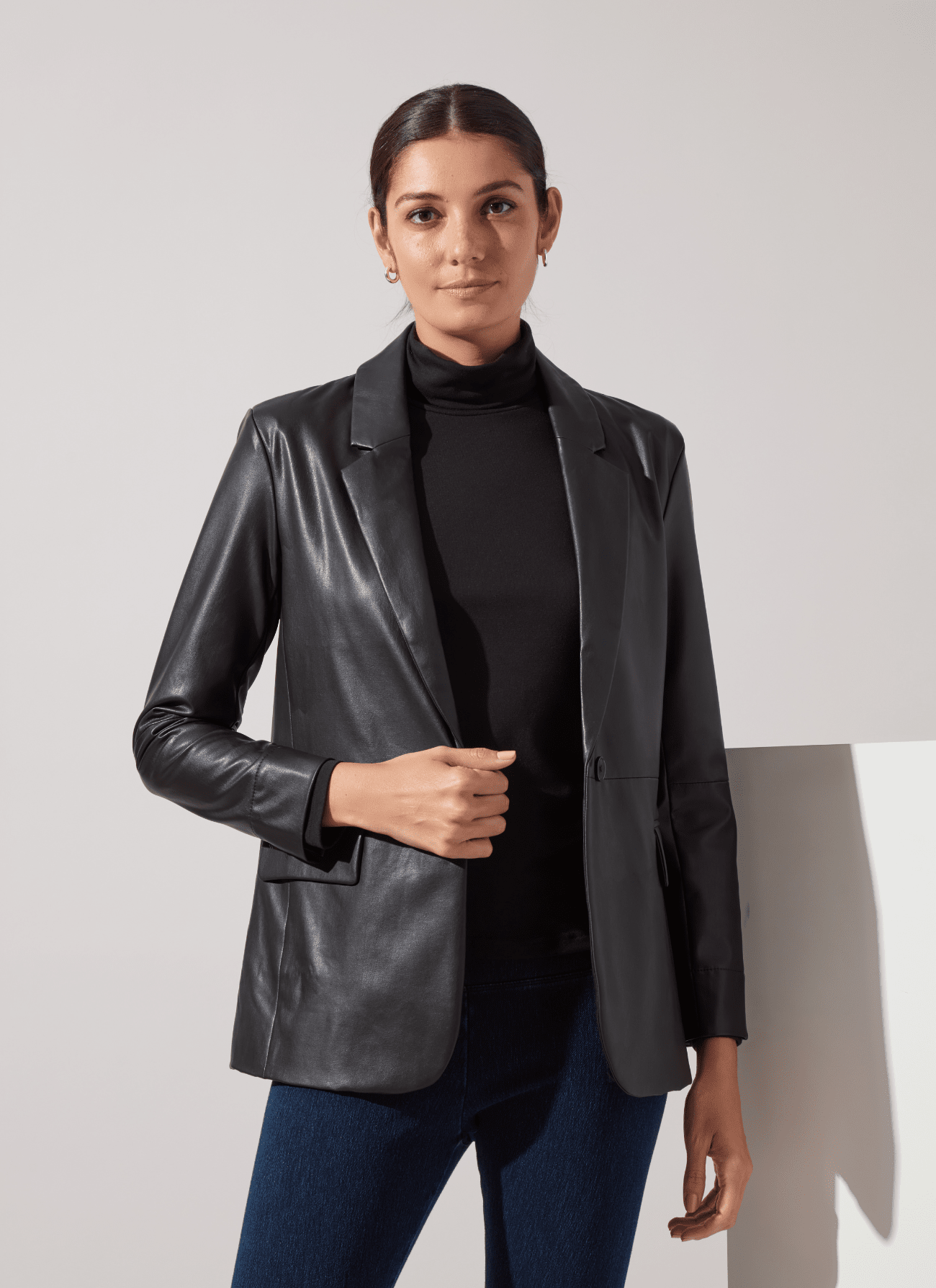 Image of Versatile Vegan Leather Blazer