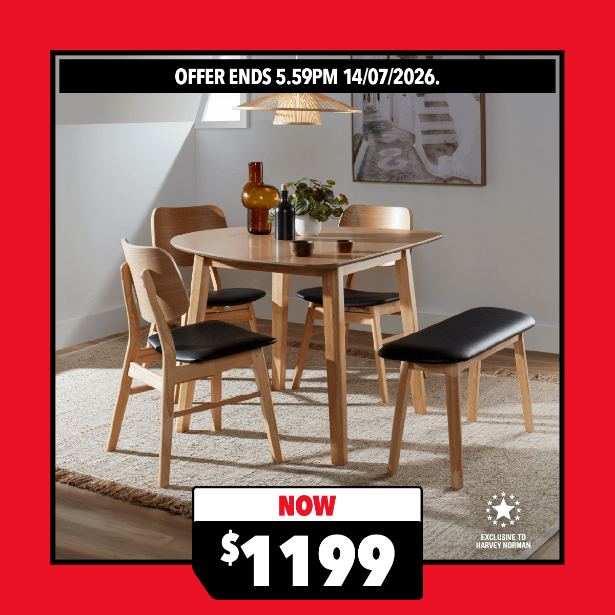 Zara 5-Piece D-Shape Dining Suite - Black