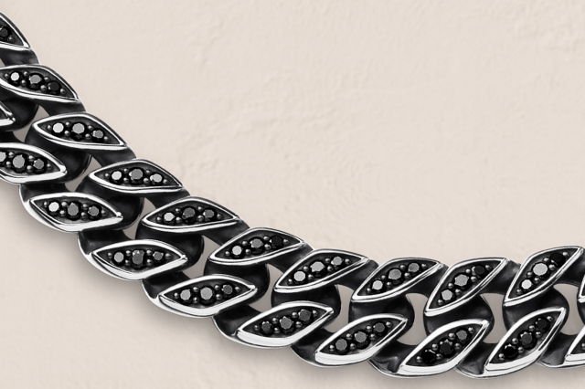 Curb Chain BraceletSterling Silver with Black Diamonds, 8mm