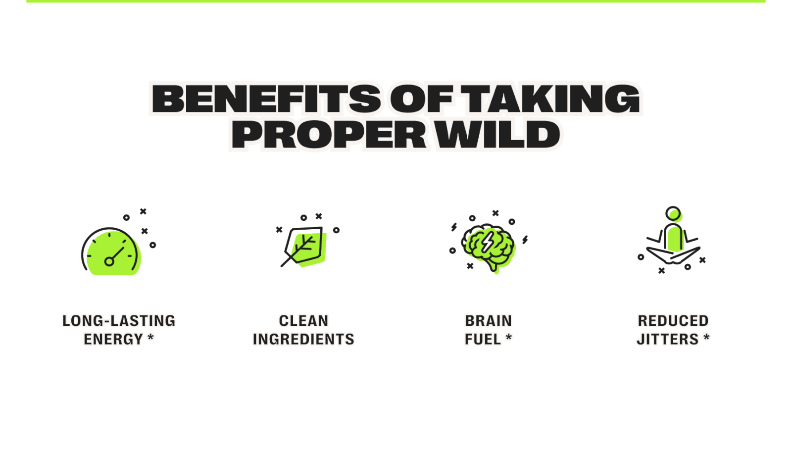 benefits of taking proper wild - long-lasting energy * / clean ingredients  / brain fuel * / reduced jitters *