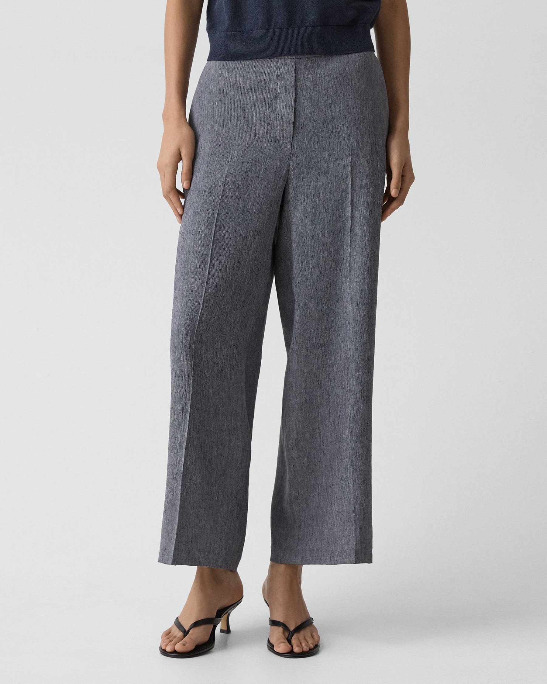 Classic Straight Pull-On Trousers in Fluid Linen