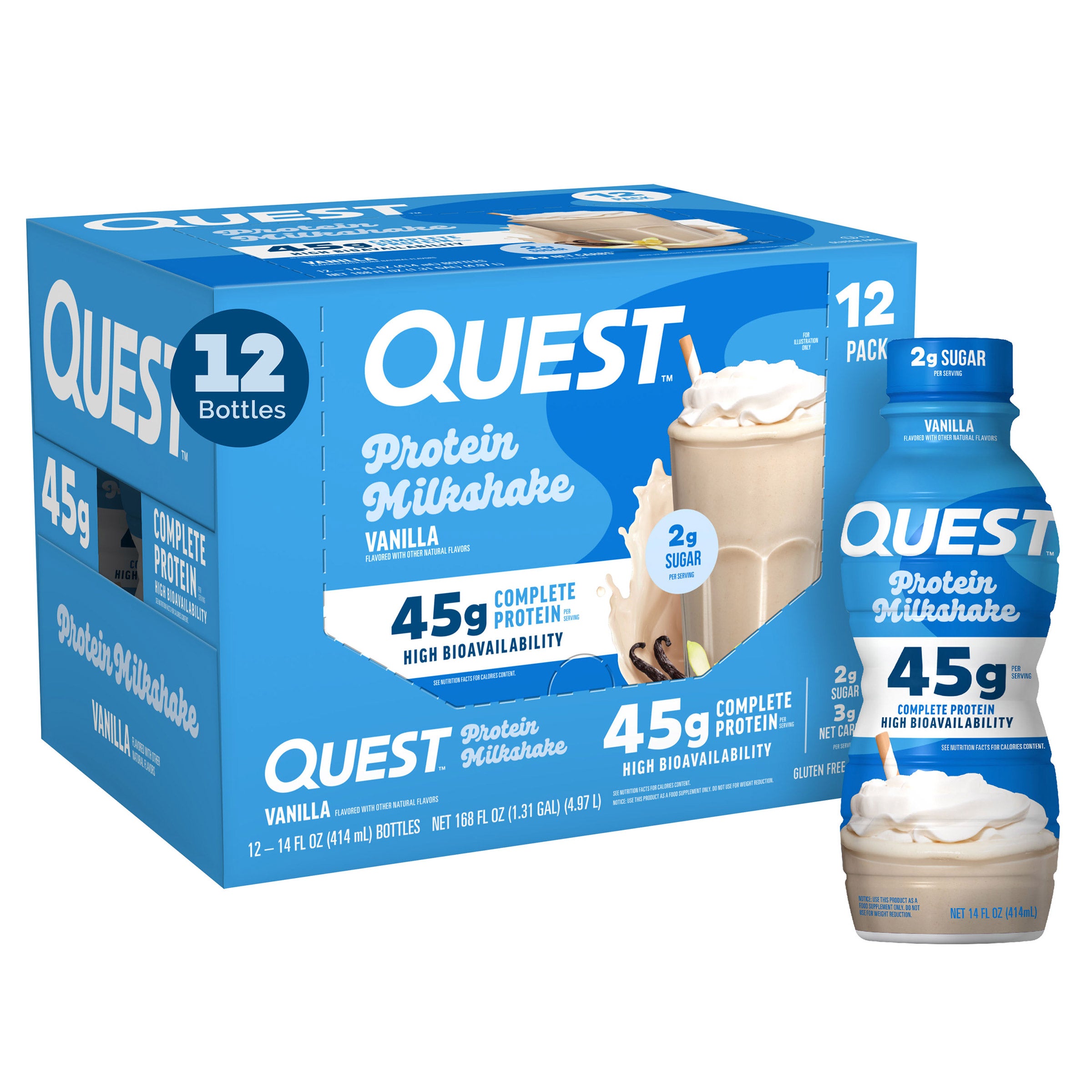 Quest Nutrition 45g Protein Milkshake, 14 fl oz, 12-Pack