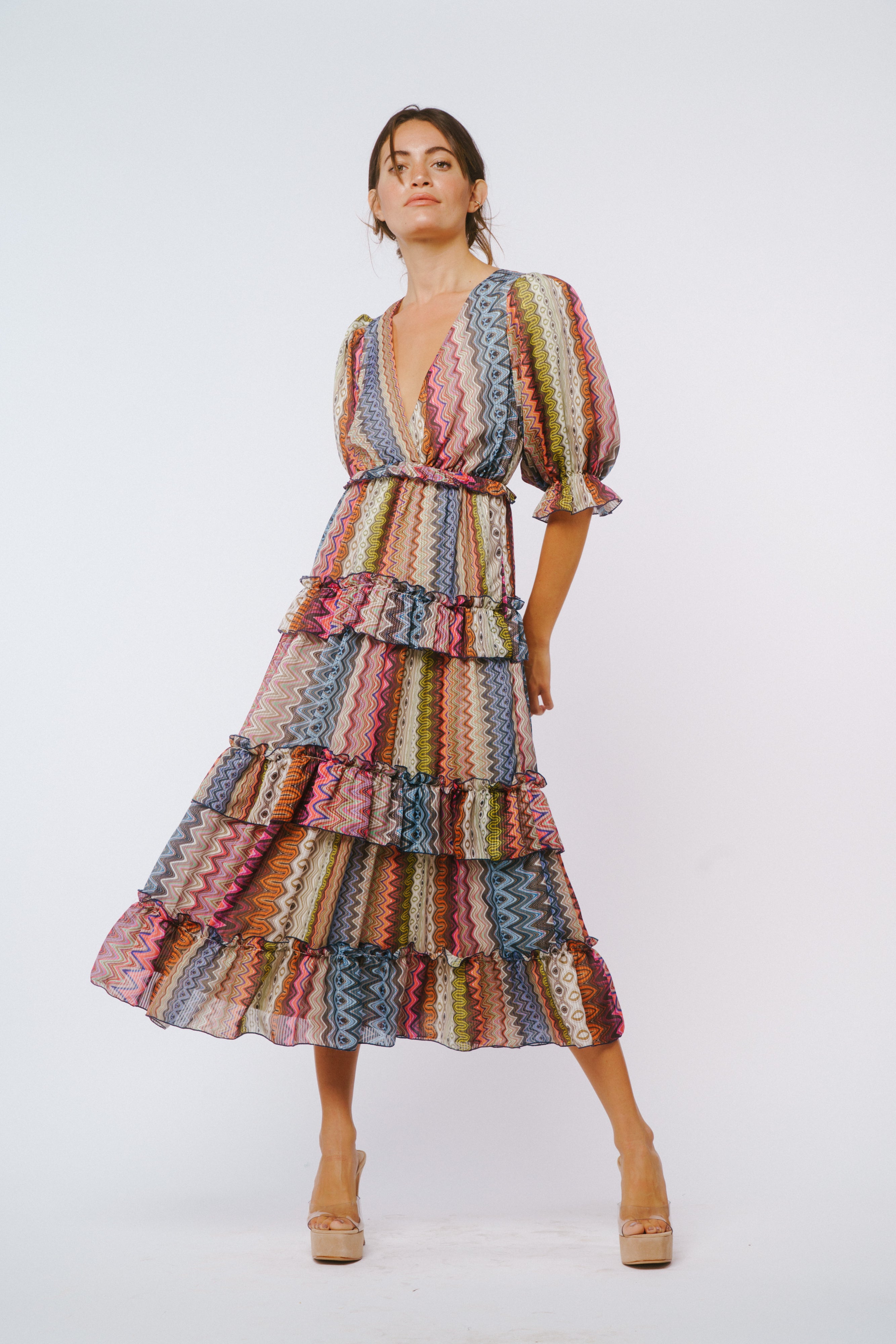 Image of Madelyn Puff Sleeve Tiered Ruffle Maxi Dress