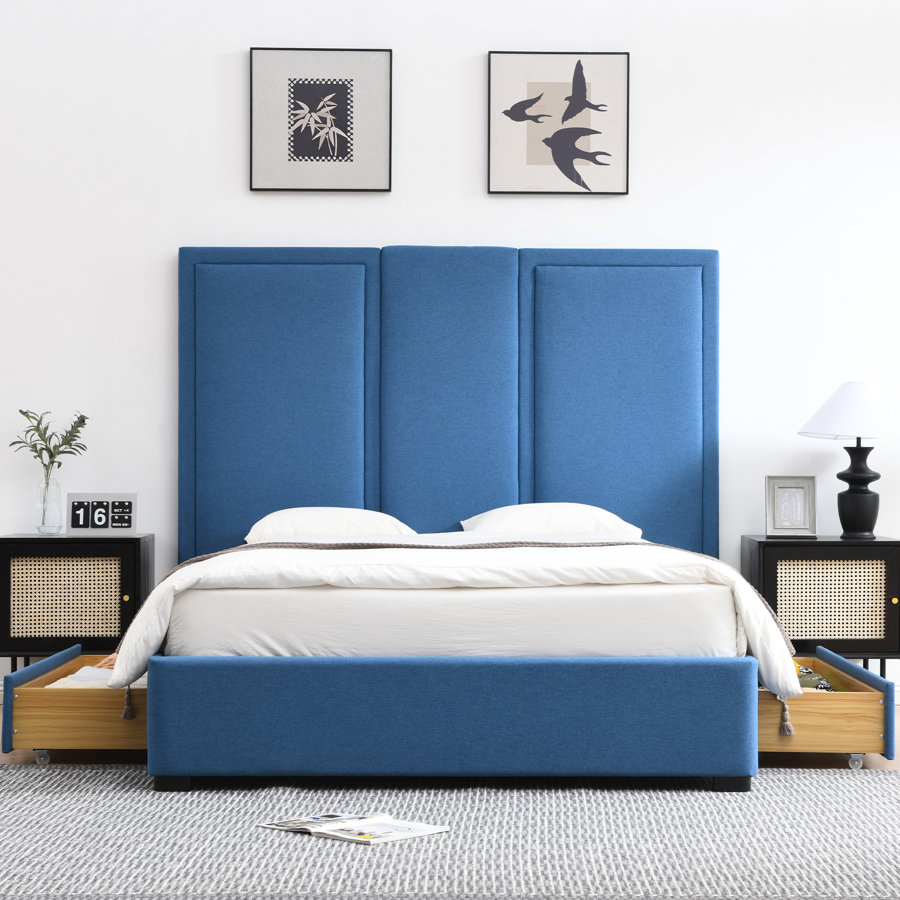 Morghen Upholstered Platform Bed With Extra High Headboard And 2 Extra Large Capacity Drawers