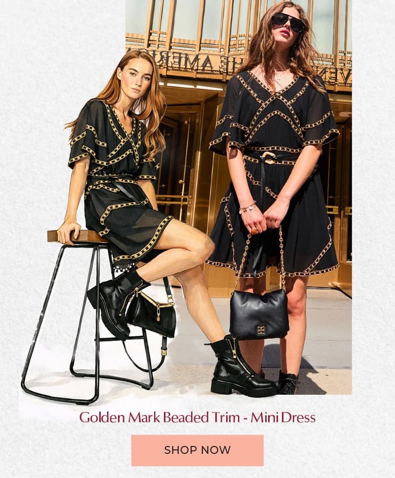 Golden Mark Beaded Trim Mini Dress - Black