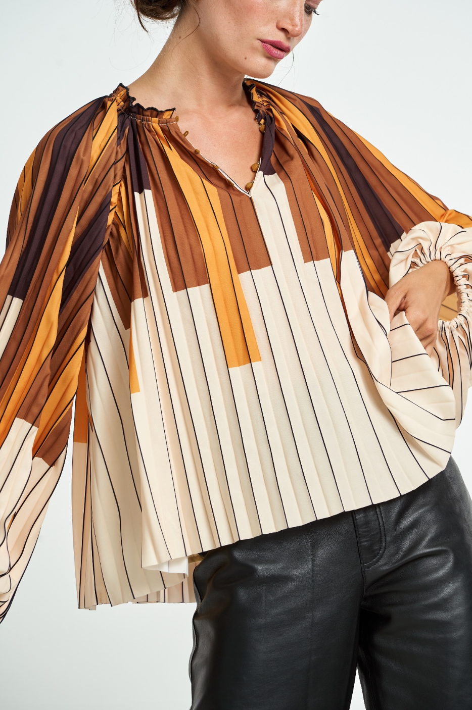 Image of Serbita Long Sleeve Pleated Top