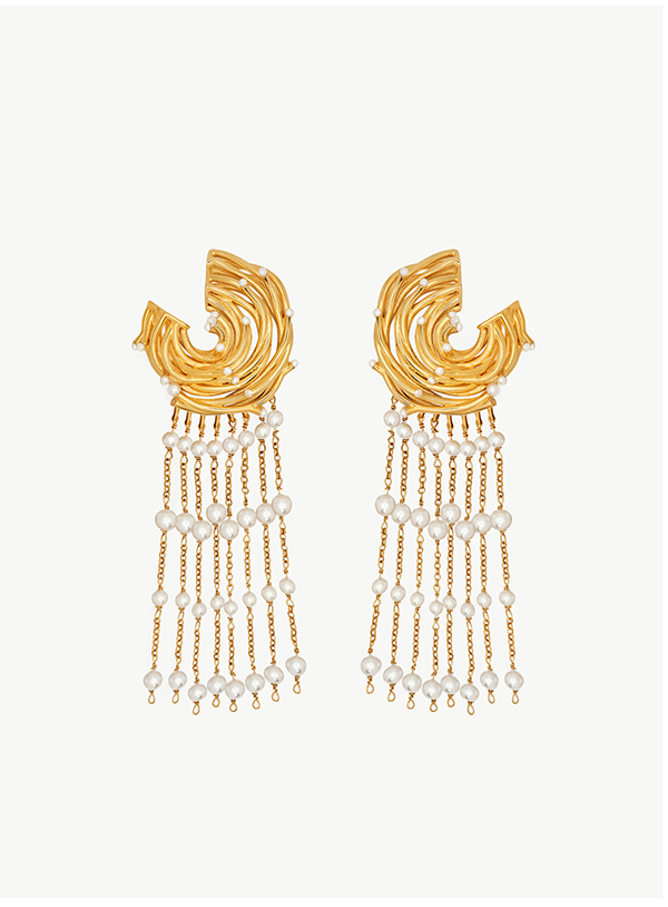 Pearl Nest Chandelier Clip-On Earrings