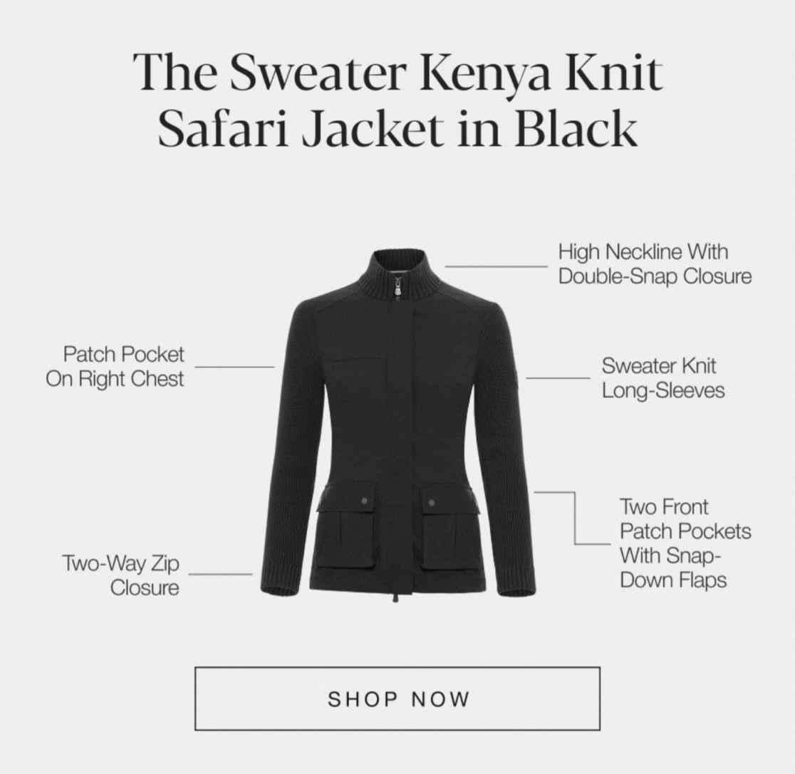 The Sweater Kenya Knit Safari Jacket in Black. SHOP NOW