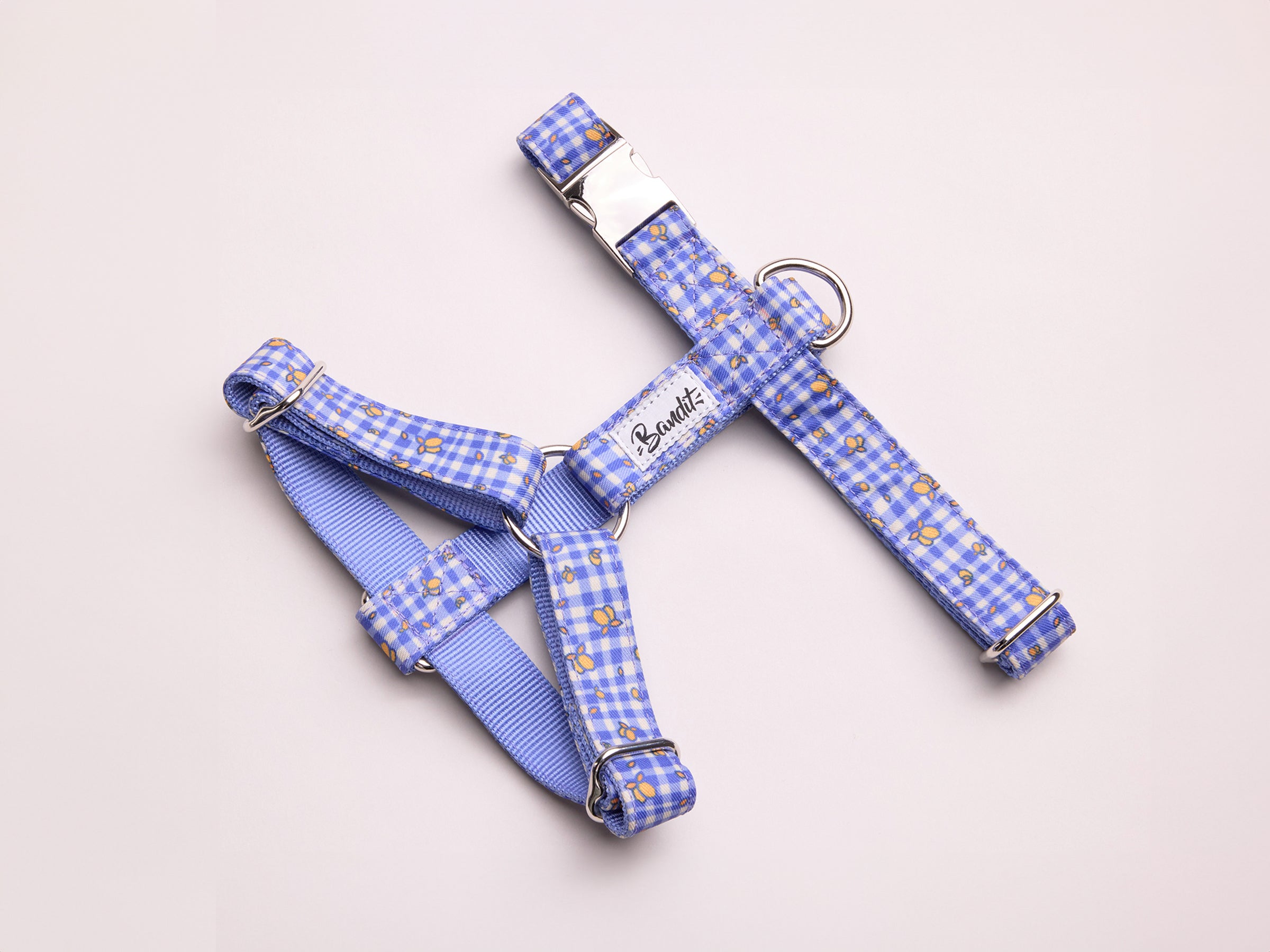 Image of Harnais pour chien imprimé vichy bleu