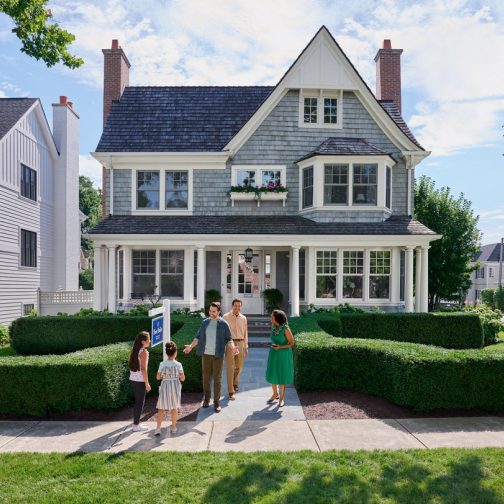 Family touring a home