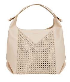 Beige Woven Leather Hobo Bag