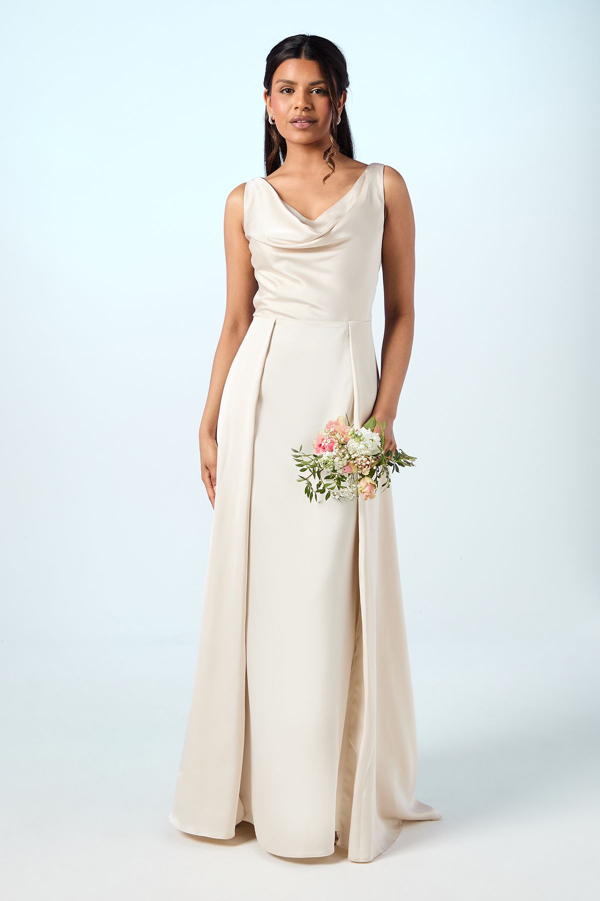 Coast Honoured Petite Sleeveless Cowl Neck Satin Maxi Bridesmaid Dress