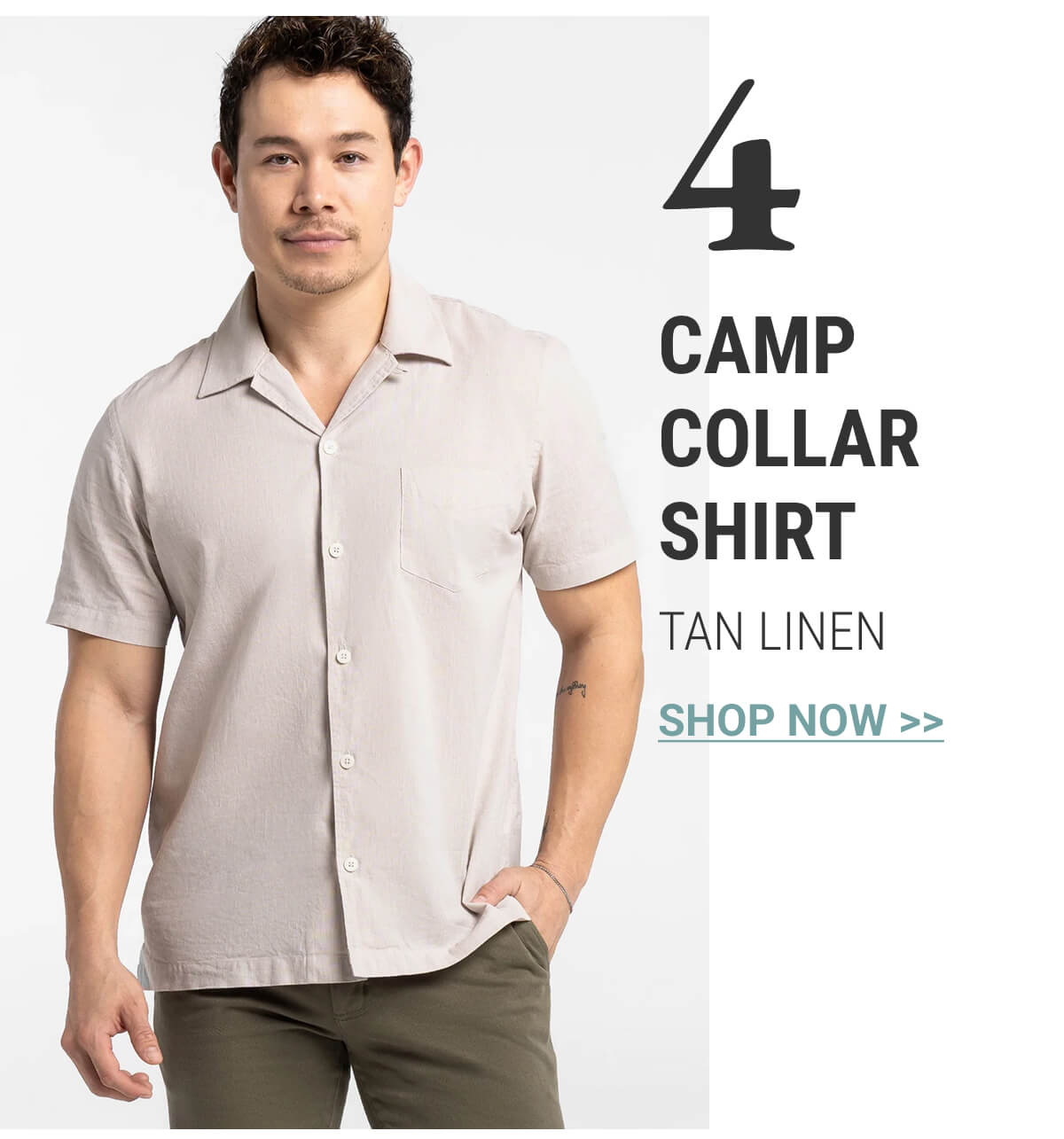 Tan Linen Camp Collar Shirt