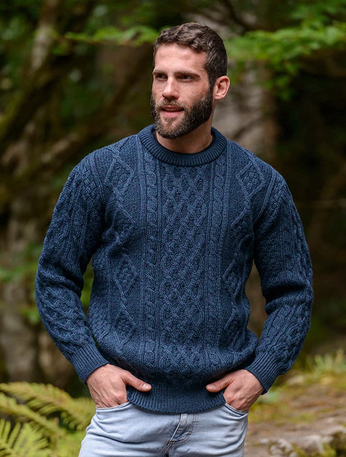 Mens Aran Crew Neck Sweater