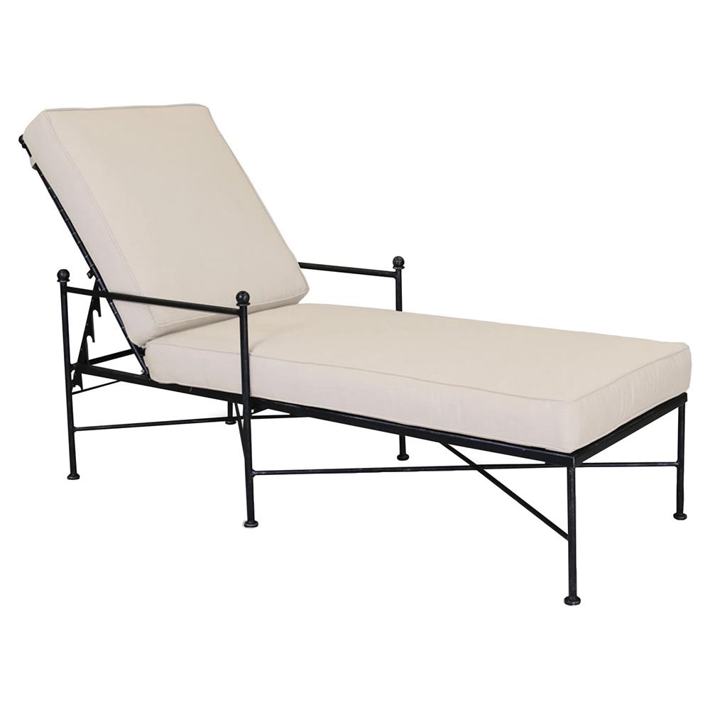Image of Aurore French Beige Cushion Metal Outdoor Chaise Lounge