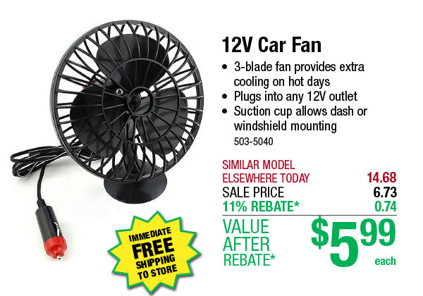 12V Car Fan - ONLY $5.99 After Rebate*!