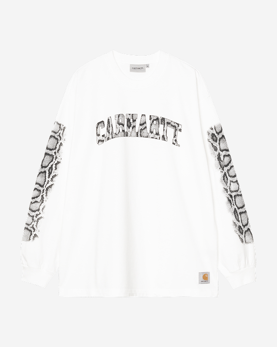 Carhartt WIP Long Sleeve Camo Snake T-Shirt | White (Heavy Stone Wash)
