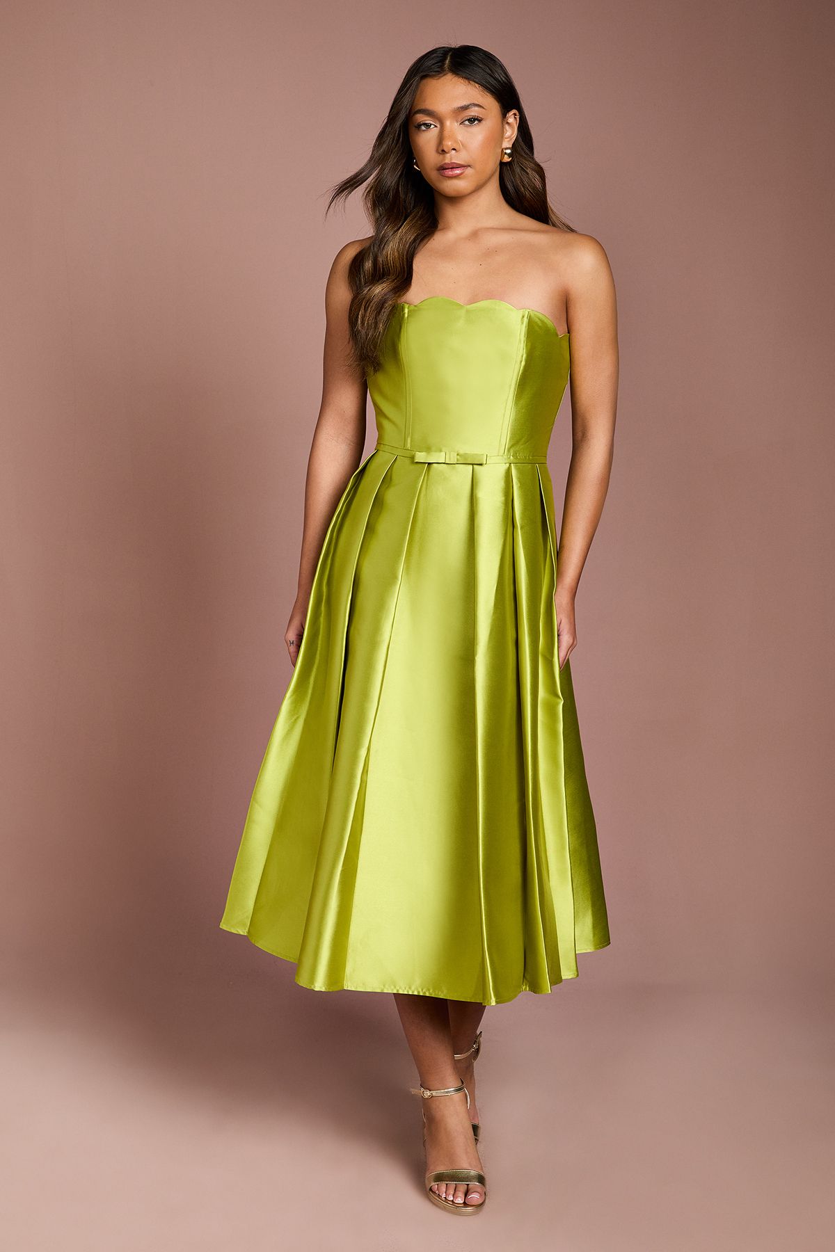 Scalloped Strapless Midi Dress