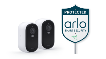 2 Essential 2nd Gen Outdoor Security Cameras and a Yard Sign.